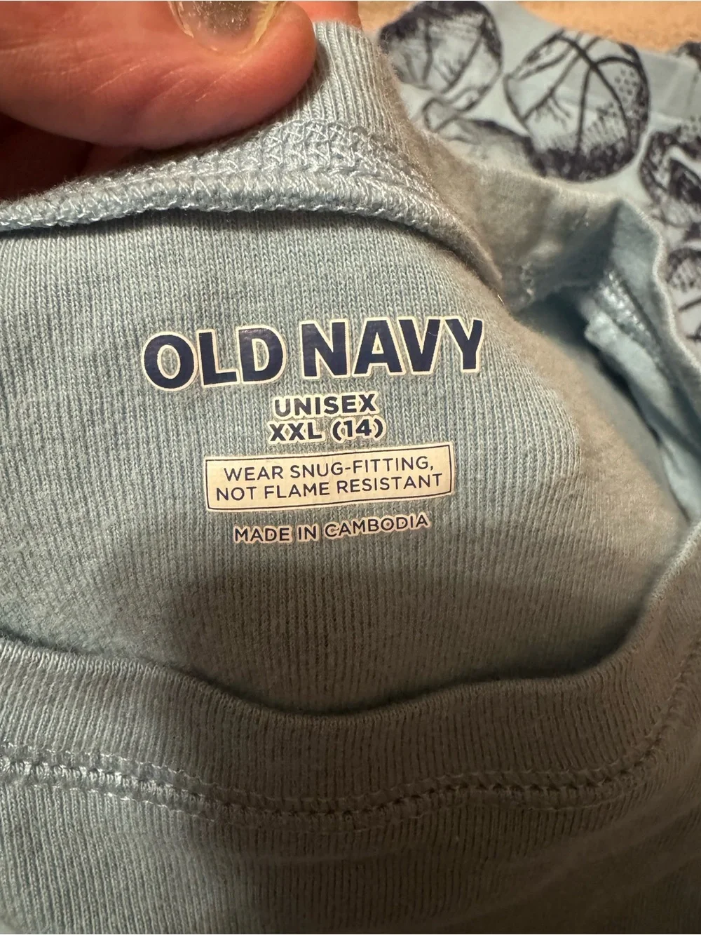 Old Navy Light Blue Unisex Pajama Top with Navy Graphic